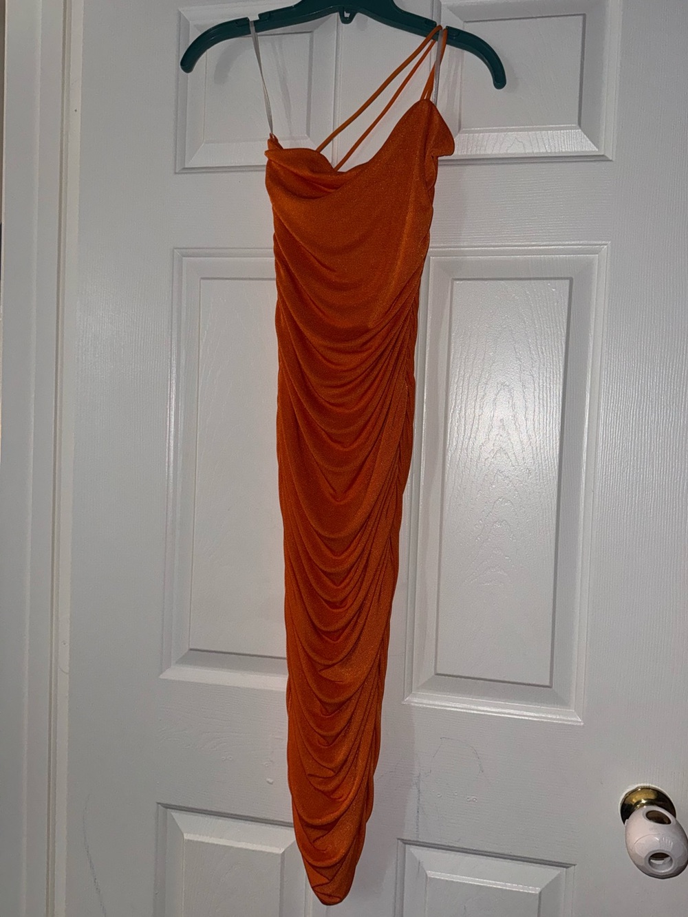 SHEIN Orange Ruched Maxi Dress | Asymmetrical Straps | Size Small